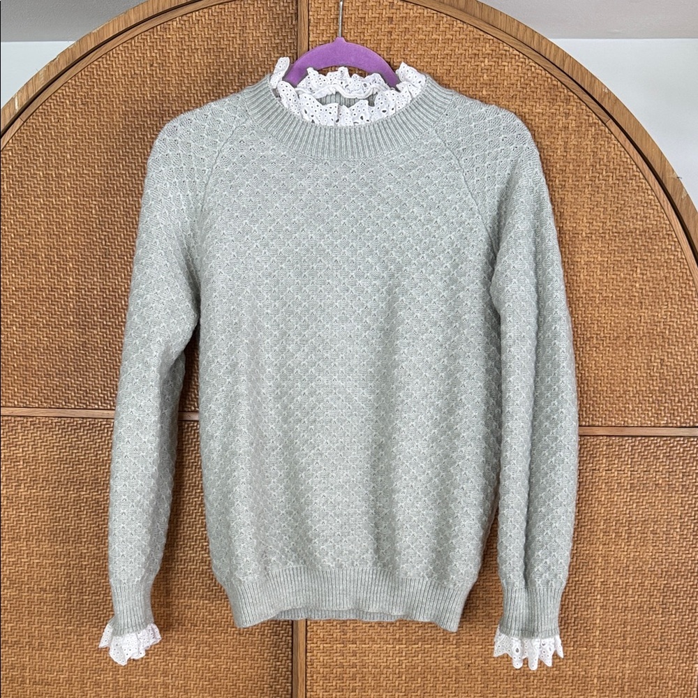 Chic Gray Sweater with Lace Accents